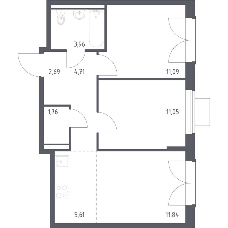 1-BD Apartment Sale, 52.71平方米 at Kvartal Zapadnyj, kvartal № 76, Marushkinskoye Settlement, Moscow, Russia #1