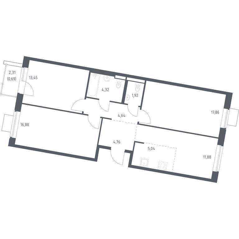 2-BD Apartment Sale, 81.44 sq. m. at Kvartal Zapadnyj, kvartal № 76, Marushkinskoye Settlement, Moscow, Russia #1 2-BD Apartment Sale, 81.44 sq. m. at Kvartal Zapadnyj, kvartal № 76, Marushkinskoye Settlement, Moscow, Russia #1