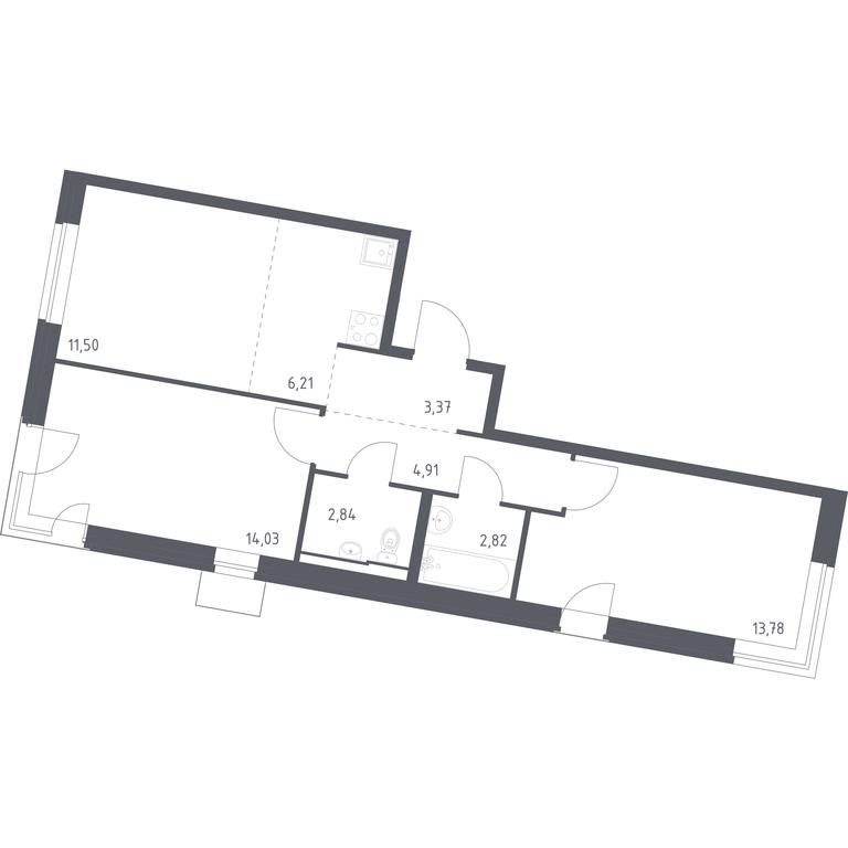 1-BD Apartment Sale, 59.46平方米 at Kvartal Zapadnyj, kvartal № 76, Marushkinskoye Settlement, Moscow, Russia #1