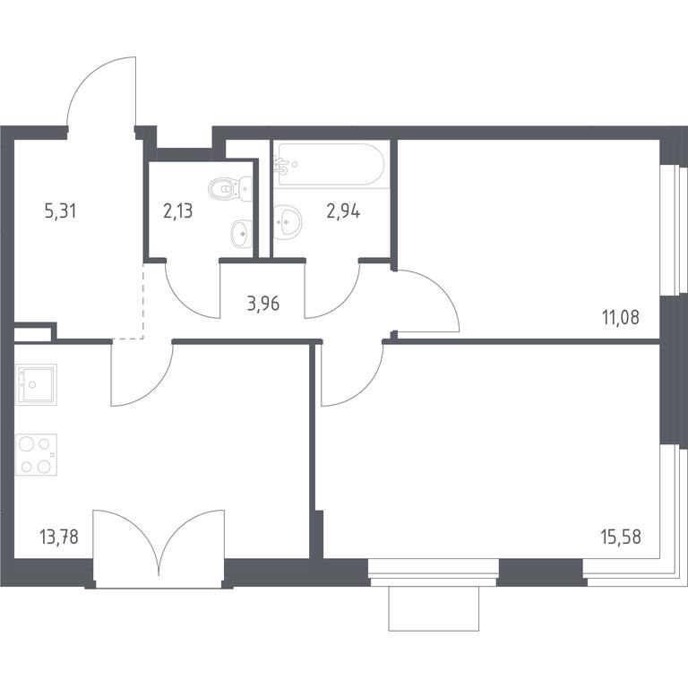 1-BD Apartment Sale, 54.78平方米 at Kvartal Zapadnyj, kvartal № 76, Marushkinskoye Settlement, Moscow, Russia #1