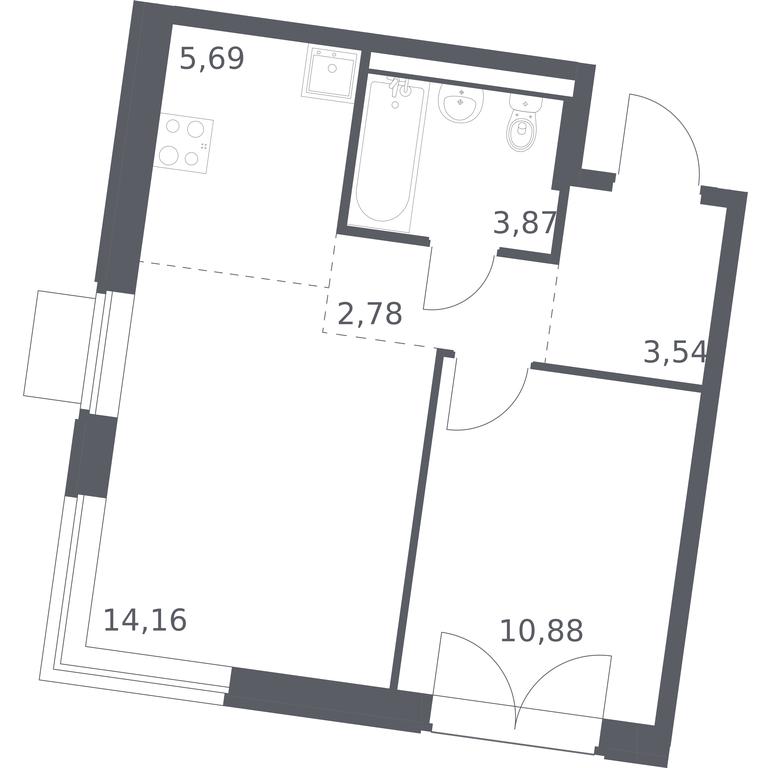 Apartment Sale, 40.92 sq. m. at Kvartal Zapadnyj, kvartal № 76, Marushkinskoye Settlement, Moscow, Russia #1