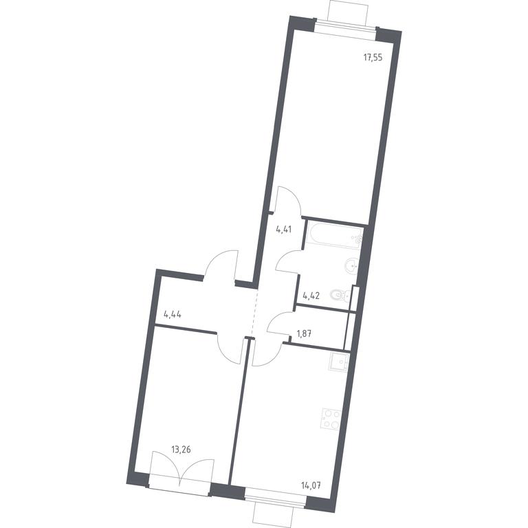 1-BD Apartment Sale, 60.02平方米 at Kvartal Zapadnyj, kvartal № 76, Marushkinskoye Settlement, Moscow, Russia #1