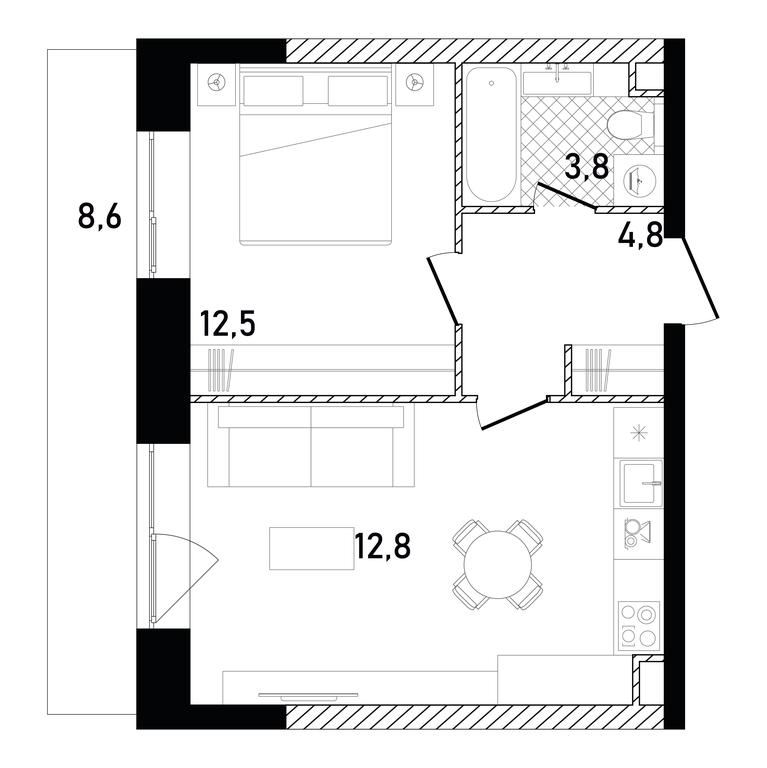 1-BD Apartment Sale, 43.9平方米 at Republic, Presnensky Val Street, 27с1, Moscow, Russia #1