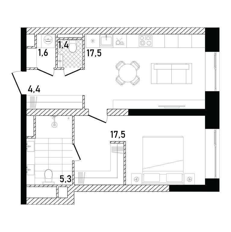 1-BD Apartment Sale, 47.68平方米 at Republic, Presnensky Val Street, 27с1, Moscow, Russia #1 1-BD Apartment Sale, 47.68平方米 at Republic, Presnensky Val Street, 27с1, Moscow, Russia #1