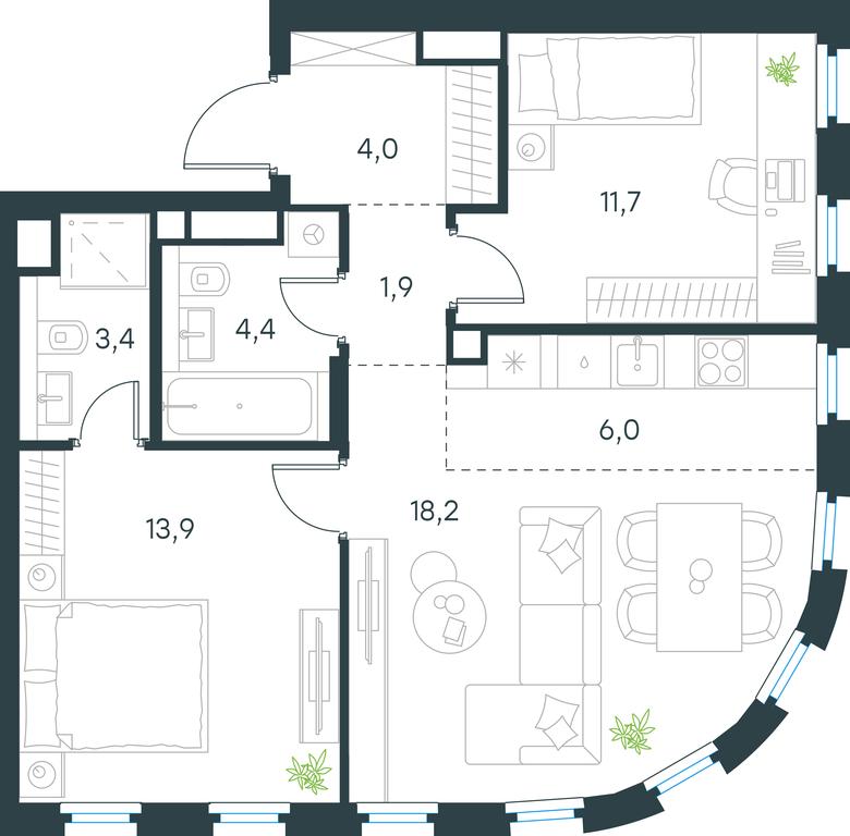 2-BD Apartment Sale, 63.5 sq. m. at Level Nizhegorodskaja, Perovskoye Highway, 21с1, Moscow, Russia #1 2-BD Apartment Sale, 63.5 sq. m. at Level Nizhegorodskaja, Perovskoye Highway, 21с1, Moscow, Russia #1