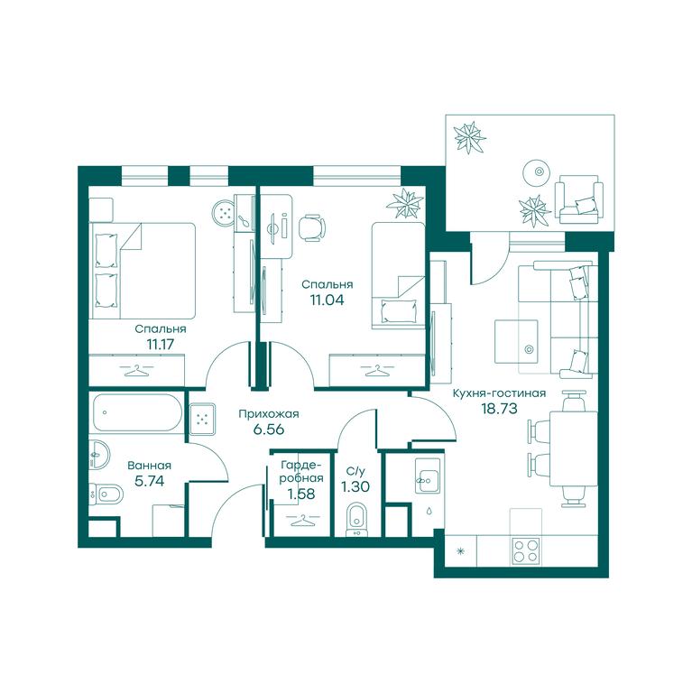 2-BD Apartment Sale, 54.8 sq. m. at Ravnovesie, zhiloy kompleks Ravnovesiye, selo Perkhushkovo, Odintsovskiy City District, Moscow Region, Russia #1 2-BD Apartment Sale, 54.8 sq. m. at Ravnovesie, zhiloy kompleks Ravnovesiye, selo Perkhushkovo, Odintsovskiy City District, Moscow Region, Russia #1