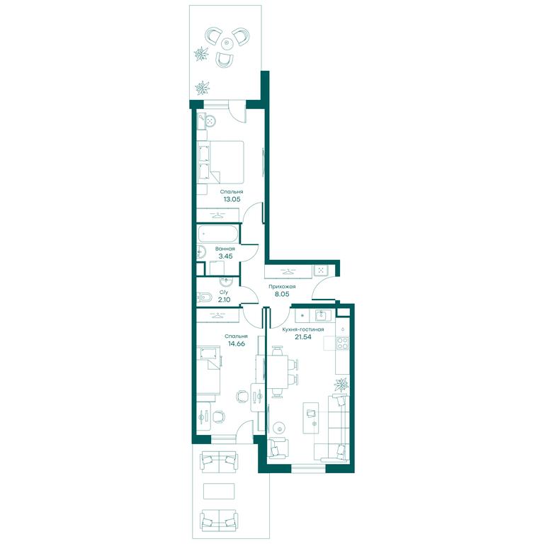 2-BD Apartment Sale, 62.6平方米 at Ravnovesie, zhiloy kompleks Ravnovesiye, selo Perkhushkovo, Odintsovskiy City District, Moscow Region, Russia #1
