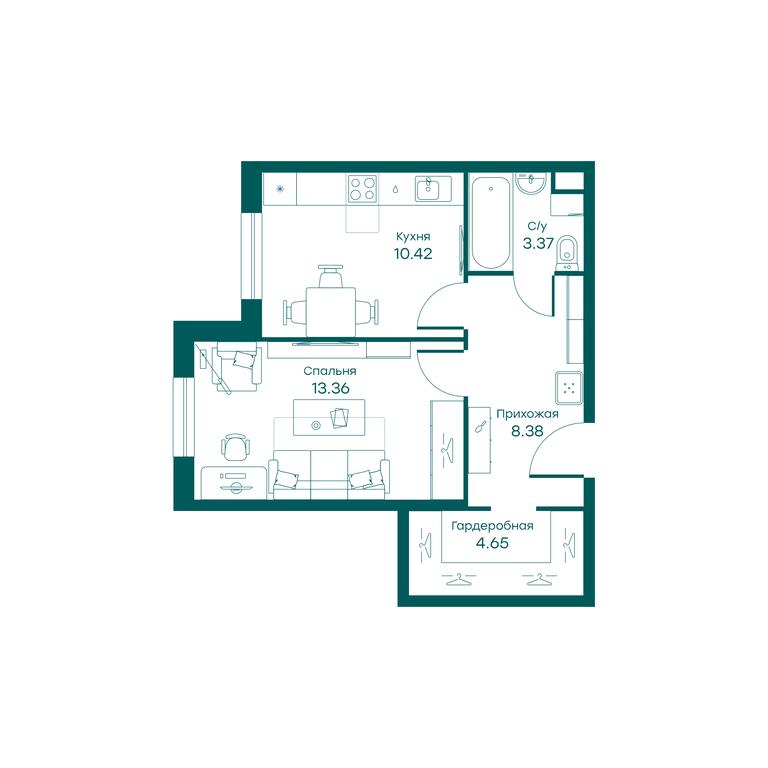 Apartment Sale, 40.1平方米 at Ravnovesie, zhiloy kompleks Ravnovesiye, selo Perkhushkovo, Odintsovskiy City District, Moscow Region, Russia #1