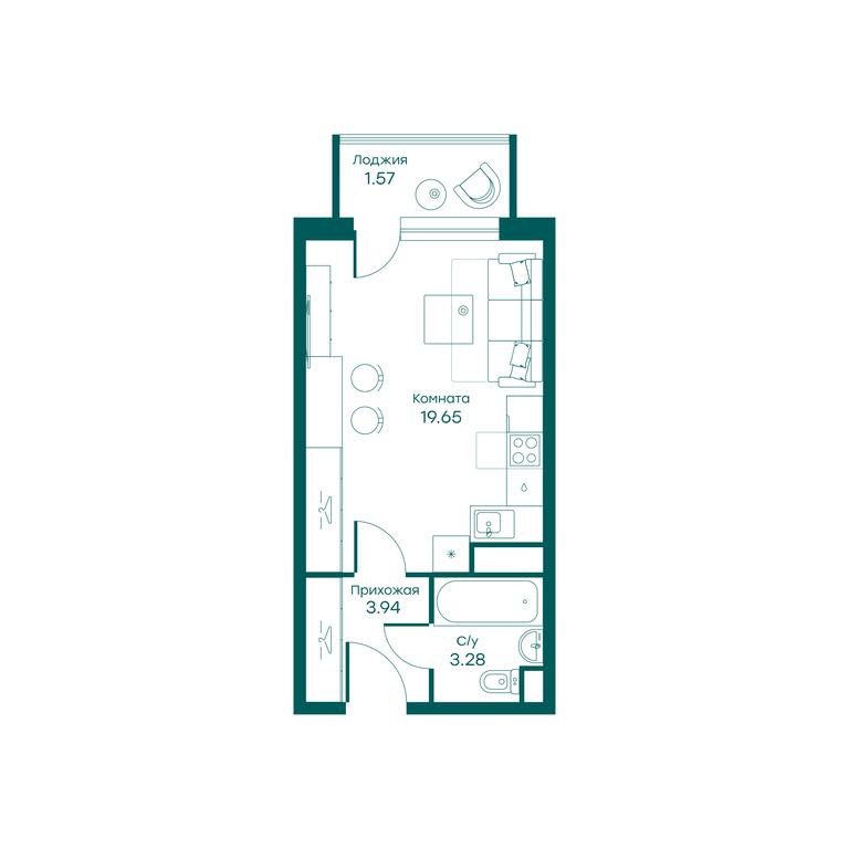 Apartment Sale, 28.5 sq. m. at Ravnovesie, zhiloy kompleks Ravnovesiye, selo Perkhushkovo, Odintsovskiy City District, Moscow Region, Russia #1