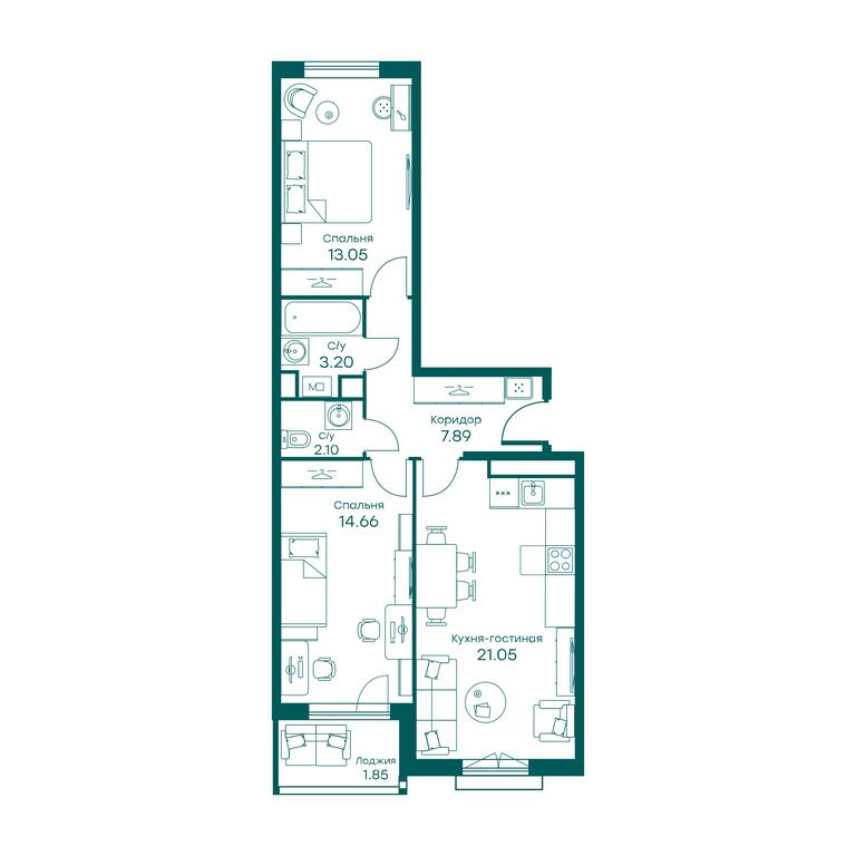 2-BD Apartment Sale, 63.6平方米 at Ravnovesie, zhiloy kompleks Ravnovesiye, selo Perkhushkovo, Odintsovskiy City District, Moscow Region, Russia #2