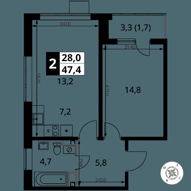 2-BD Apartment Sale, 47.4 sq. m. at Pervy Donskoj, zhiloy mikrorayon Sapronovo, derevnya Sapronovo, Leninskiy City District, Moscow Region, Russia #2