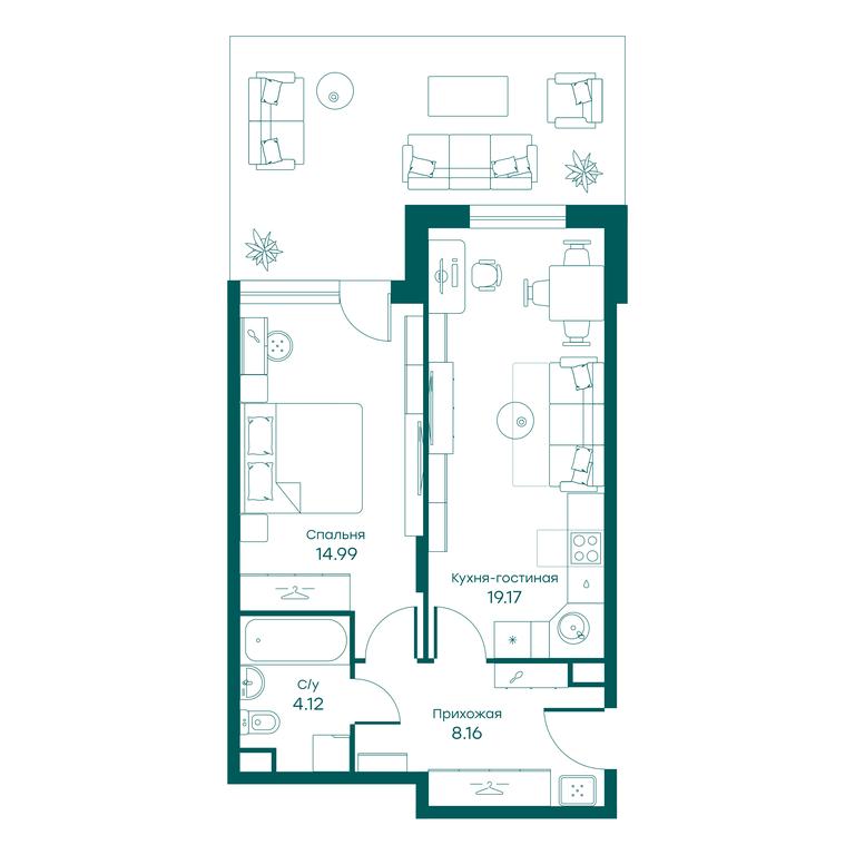 1-BD Apartment Sale, 46.4平方米 at Ravnovesie, zhiloy kompleks Ravnovesiye, selo Perkhushkovo, Odintsovskiy City District, Moscow Region, Russia #1