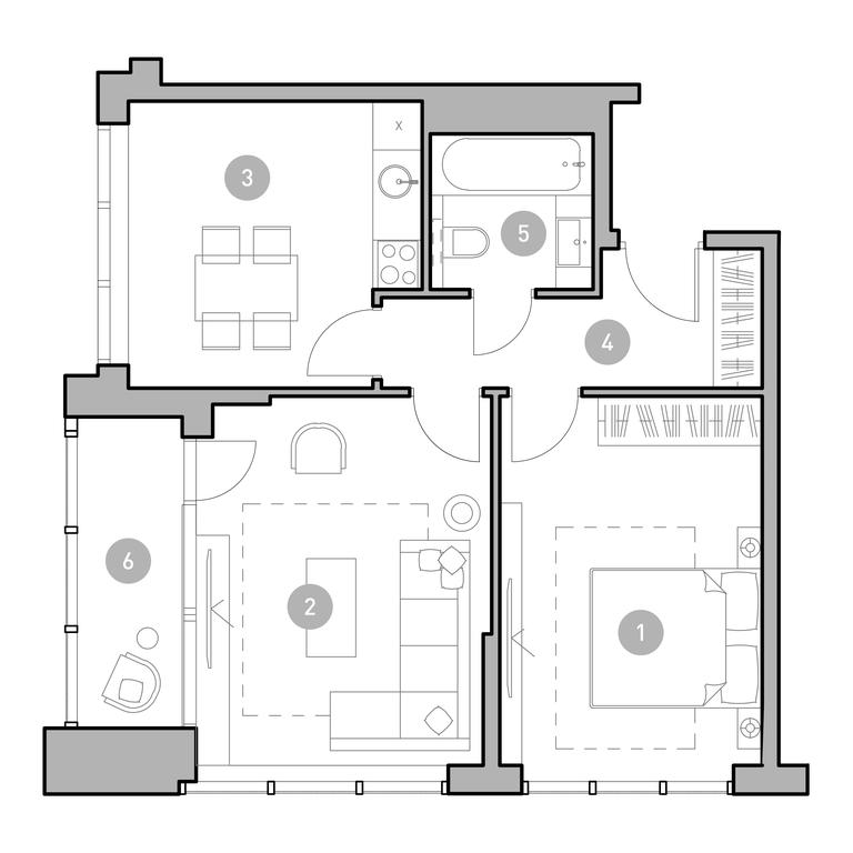 1-BD Apartment Sale, 56.2 sq. m. at UNO.Golovinskie Prudy, Mikhalkovskaya Street, 52, Moscow, Russia #2