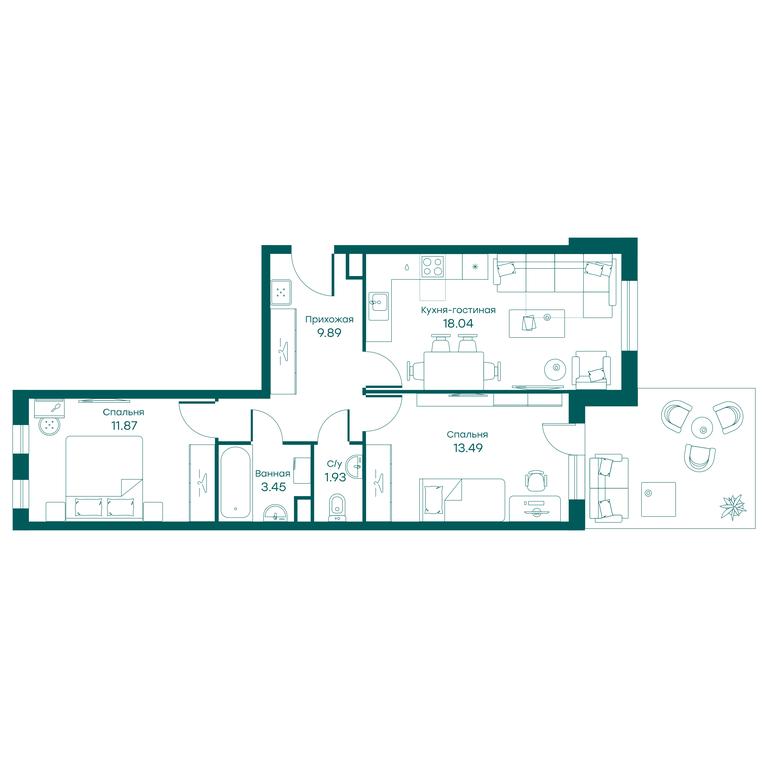 2-BD Apartment Sale, 58.6平方米 at Ravnovesie, zhiloy kompleks Ravnovesiye, selo Perkhushkovo, Odintsovskiy City District, Moscow Region, Russia #1