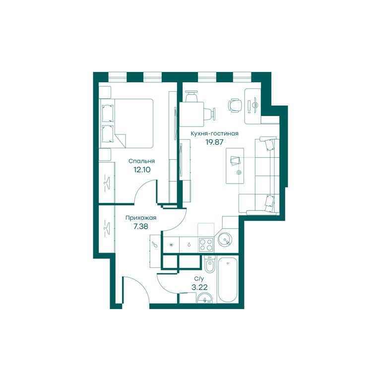 1-BD Apartment Sale, 42平方米 at Ravnovesie, zhiloy kompleks Ravnovesiye, selo Perkhushkovo, Odintsovskiy City District, Moscow Region, Russia #1