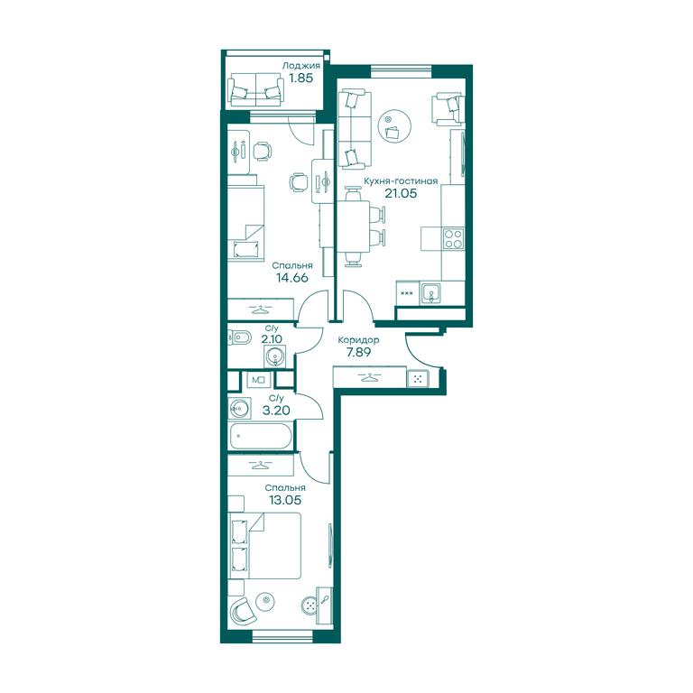 2-BD Apartment Sale, 63.8平方米 at Ravnovesie, zhiloy kompleks Ravnovesiye, selo Perkhushkovo, Odintsovskiy City District, Moscow Region, Russia #2 2-BD Apartment Sale, 63.8平方米 at Ravnovesie, zhiloy kompleks Ravnovesiye, selo Perkhushkovo, Odintsovskiy City District, Moscow Region, Russia #2