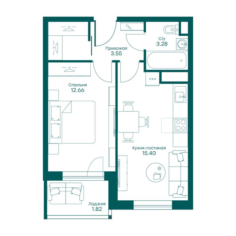 1-BD Apartment Sale, 39.3平方米 at Ravnovesie, zhiloy kompleks Ravnovesiye, selo Perkhushkovo, Odintsovskiy City District, Moscow Region, Russia #2