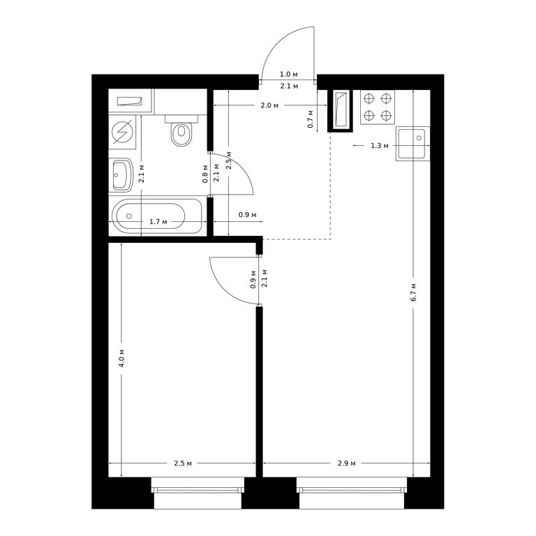 1-BD Apartment Sale, 34.6 sq. m. at Polar, Polyarnaya Street, 39Б, Moscow, Russia #1