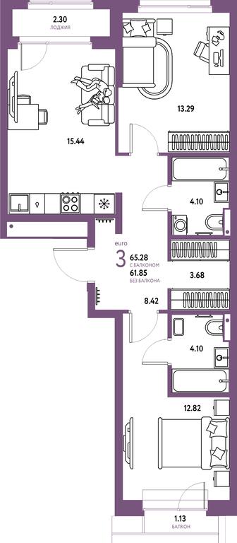 2-BD Apartment Sale, 65.28 sq. m. at Strana.Parkovaya, ulitsa Komarova, Mytischi, Moscow Region, Russia #1 2-BD Apartment Sale, 65.28 sq. m. at Strana.Parkovaya, ulitsa Komarova, Mytischi, Moscow Region, Russia #1