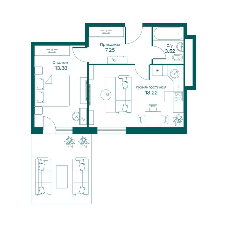 1-BD Apartment Sale, 42.4平方米 at Ravnovesie, zhiloy kompleks Ravnovesiye, selo Perkhushkovo, Odintsovskiy City District, Moscow Region, Russia #1