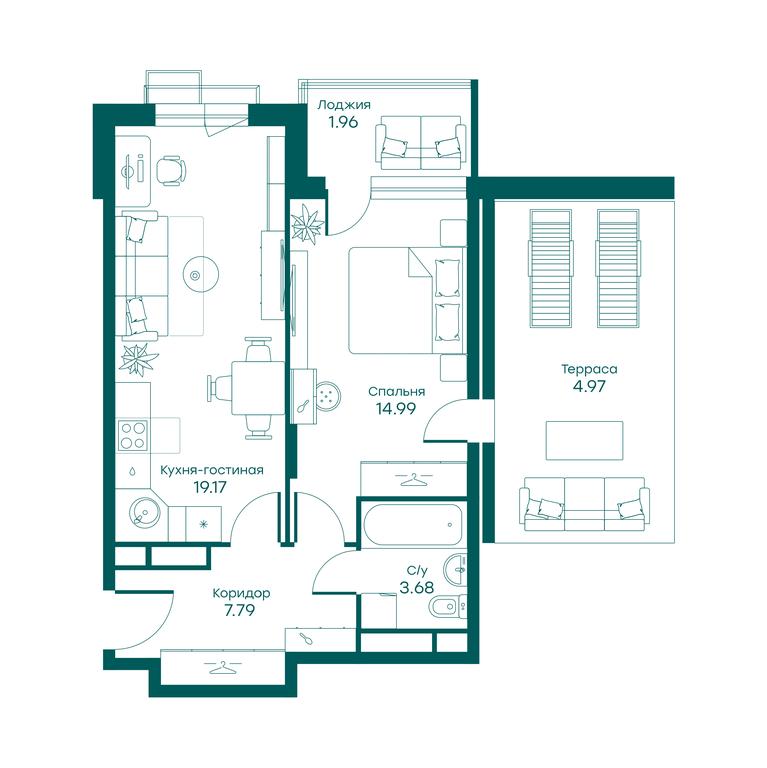 1-BD Apartment Sale, 52.5 sq. m. at Ravnovesie, zhiloy kompleks Ravnovesiye, selo Perkhushkovo, Odintsovskiy City District, Moscow Region, Russia #1