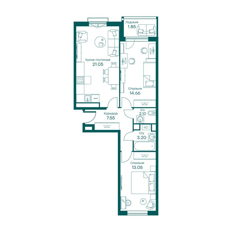 2-BD Apartment Sale, 63.7平方米 at Ravnovesie, zhiloy kompleks Ravnovesiye, selo Perkhushkovo, Odintsovskiy City District, Moscow Region, Russia #2 2-BD Apartment Sale, 63.7平方米 at Ravnovesie, zhiloy kompleks Ravnovesiye, selo Perkhushkovo, Odintsovskiy City District, Moscow Region, Russia #2