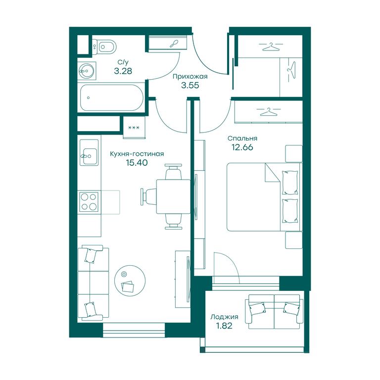 1-BD Apartment Sale, 39.4平方米 at Ravnovesie, zhiloy kompleks Ravnovesiye, selo Perkhushkovo, Odintsovskiy City District, Moscow Region, Russia #2