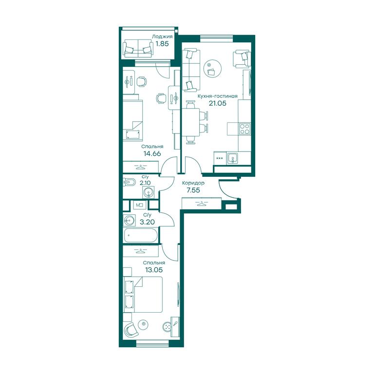 2-BD Apartment Sale, 63.7平方米 at Ravnovesie, zhiloy kompleks Ravnovesiye, selo Perkhushkovo, Odintsovskiy City District, Moscow Region, Russia #2 2-BD Apartment Sale, 63.7平方米 at Ravnovesie, zhiloy kompleks Ravnovesiye, selo Perkhushkovo, Odintsovskiy City District, Moscow Region, Russia #2