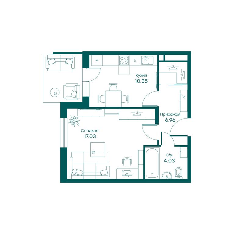 Apartment Sale, 38.3平方米 at Ravnovesie, zhiloy kompleks Ravnovesiye, selo Perkhushkovo, Odintsovskiy City District, Moscow Region, Russia #1