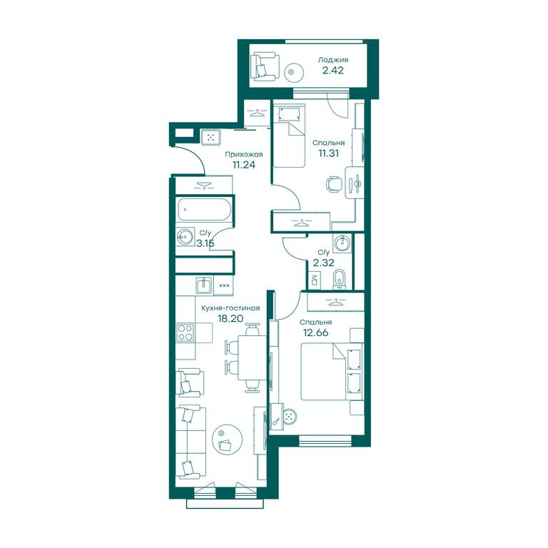 2-BD Apartment Sale, 61.1 sq. m. at Ravnovesie, zhiloy kompleks Ravnovesiye, selo Perkhushkovo, Odintsovskiy City District, Moscow Region, Russia #2 2-BD Apartment Sale, 61.1 sq. m. at Ravnovesie, zhiloy kompleks Ravnovesiye, selo Perkhushkovo, Odintsovskiy City District, Moscow Region, Russia #2