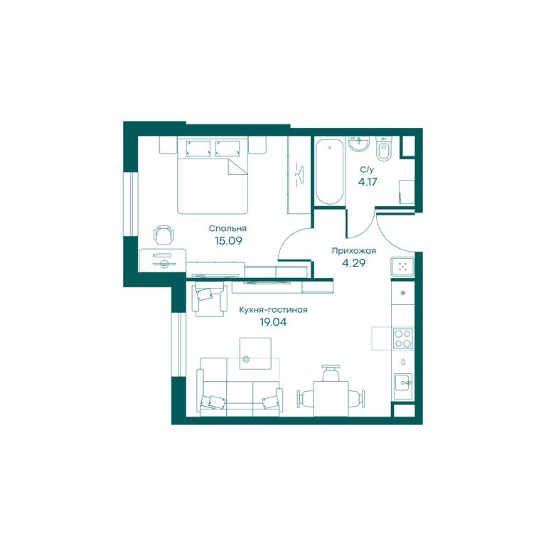 1-BD Apartment Sale, 42.6平方米 at Ravnovesie, zhiloy kompleks Ravnovesiye, selo Perkhushkovo, Odintsovskiy City District, Moscow Region, Russia #1
