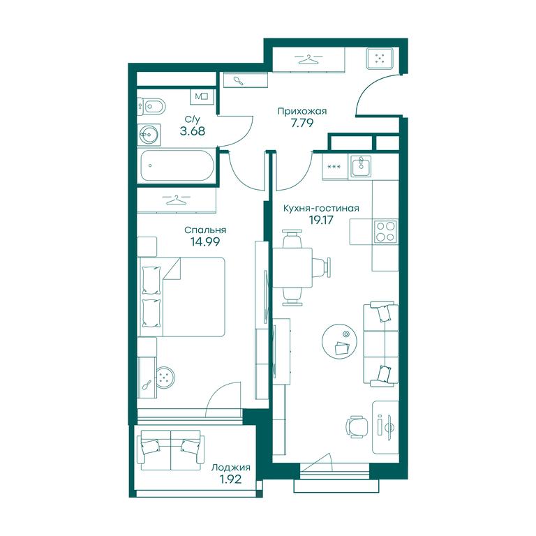 1-BD Apartment Sale, 47.4 sq. m. at Ravnovesie, zhiloy kompleks Ravnovesiye, selo Perkhushkovo, Odintsovskiy City District, Moscow Region, Russia #2