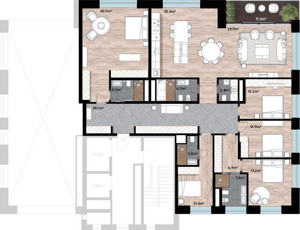 5-BD Apartment Sale, 250.32平方米 at Woods, 2nd Mosfilmovsky Lane, 3, Moscow, Russia #1