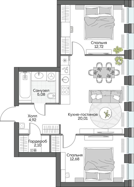 2-BD Apartment Sale, 58.23 sq. m. at Dom na naberezhnoy INSIDER (Insayder), Avtozavodskaya Street, Moscow, Russia #1 2-BD Apartment Sale, 58.23 sq. m. at Dom na naberezhnoy INSIDER (Insayder), Avtozavodskaya Street, Moscow, Russia #1