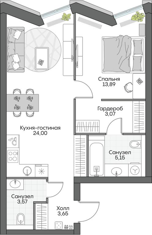 1-BD Apartment Sale, 52.71 sq. m. at Dom na naberezhnoy INSIDER (Insayder), Avtozavodskaya Street, Moscow, Russia #1