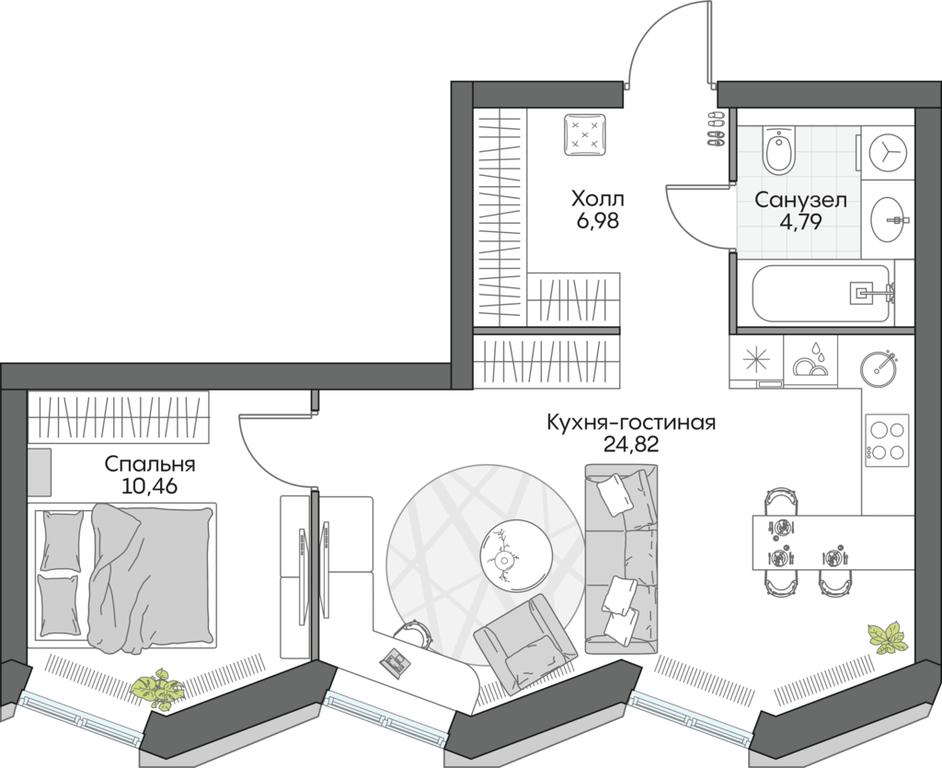 1-BD Apartment Sale, 47.14 sq. m. at Dom na naberezhnoy INSIDER (Insayder), Avtozavodskaya Street, Moscow, Russia #1
