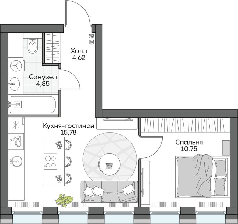 1-BD Apartment Sale, 36.25平方米 at Dom na naberezhnoy INSIDER (Insayder), Avtozavodskaya Street, Moscow, Russia #1