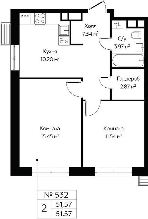 1-BD Apartment Sale, 51.57平方米 at MirrorZdanie, Oktyabrskaya Street, 98, Moscow, Russia #1