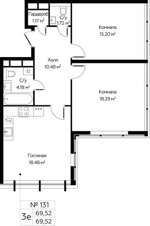2-BD Apartment Sale, 69.52平方米 at MirrorZdanie, Oktyabrskaya Street, 98, Moscow, Russia #1