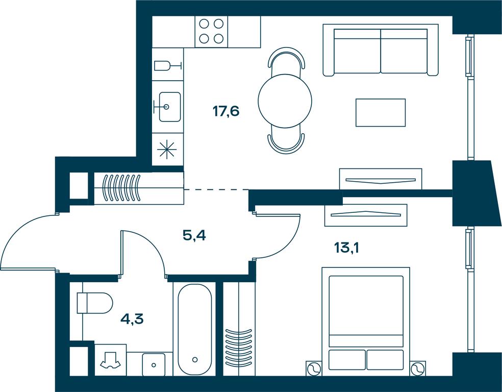 1-BD Apartment Sale, 41.5 sq. m. at Soul, Chasovaya Street, 28, Moscow, Russia #1