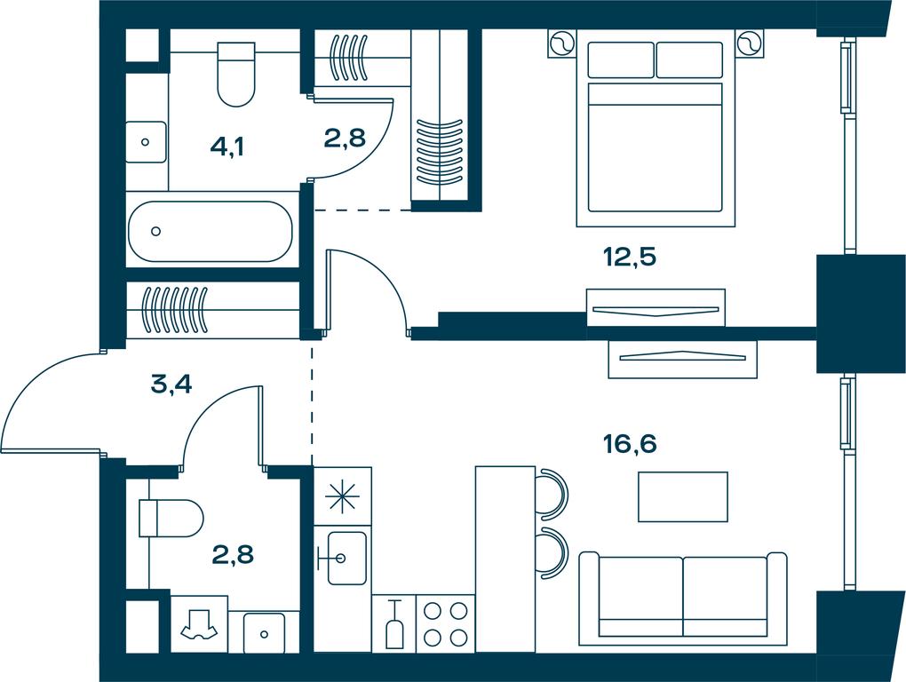 1-BD Apartment Sale, 43.4 sq. m. at Soul, Chasovaya Street, 28, Moscow, Russia #2