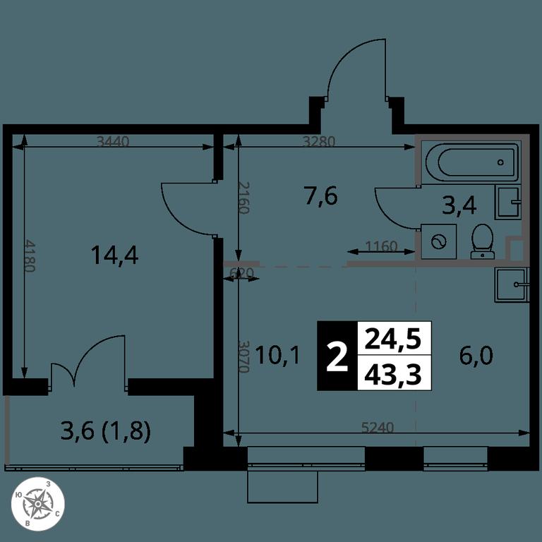 2-BD Apartment Sale, 43.3 sq. m. at 1-y Salarevskiy, Kiyevskoye Highway, Moskovskiy Settlement, Moscow, Russia #2