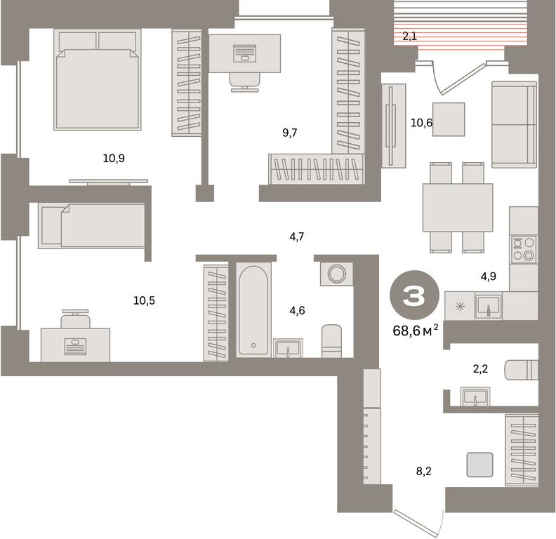 2-BD Apartment Sale, 68.6平方米 at Kvartal Metronom, Tagilskaya Street, Moscow, Russia #1 2-BD Apartment Sale, 68.6平方米 at Kvartal Metronom, Tagilskaya Street, Moscow, Russia #1