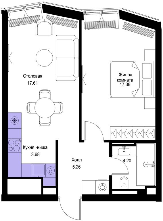 1-BD Apartment Sale, 48.13平方米 at Mod, 4th Maryinoy Roschi Street, 12с9, Moscow, Russia #1 1-BD Apartment Sale, 48.13平方米 at Mod, 4th Maryinoy Roschi Street, 12с9, Moscow, Russia #1