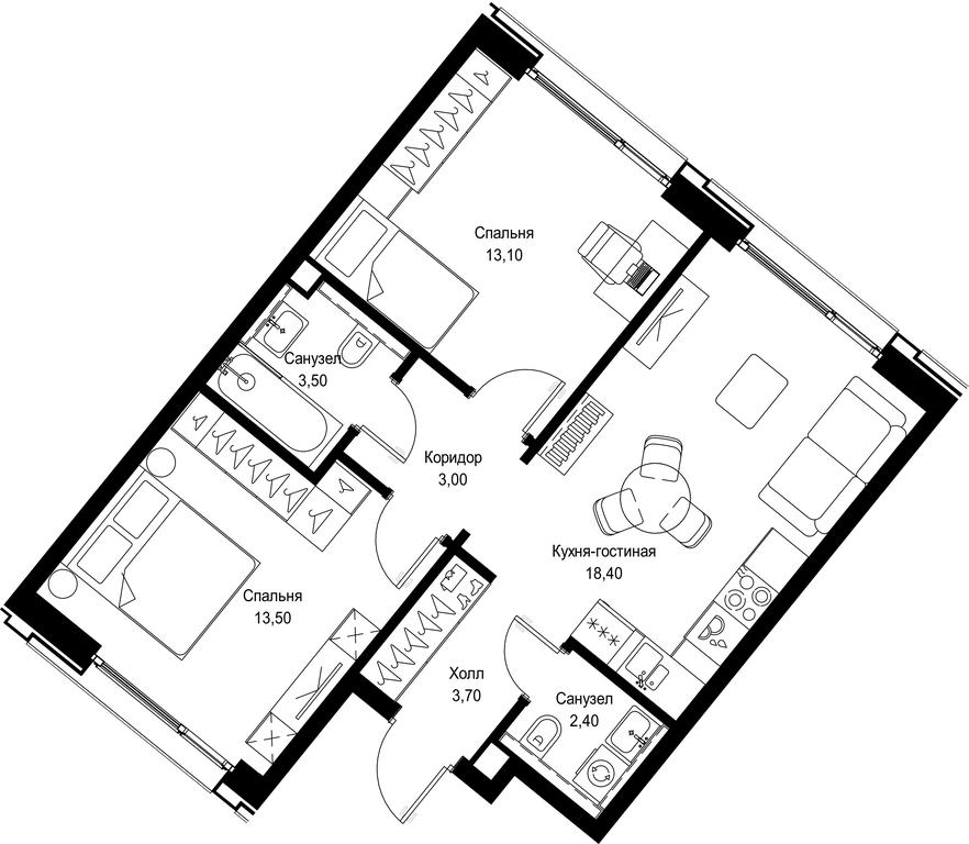 2-BD Apartment Sale, 57.6平方米 at Multikvartal CITYZEN, Vishnyovaya Street, Moscow, Russia #1 2-BD Apartment Sale, 57.6平方米 at Multikvartal CITYZEN, Vishnyovaya Street, Moscow, Russia #1