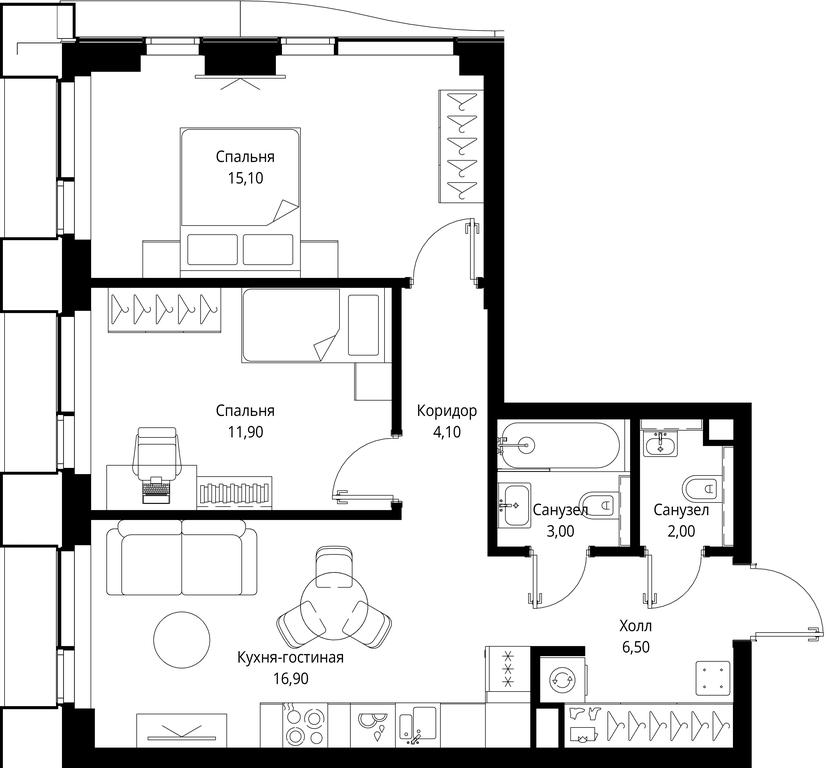 2-BD Apartment Sale, 59.5 sq. m. at Multikvartal CITYZEN, Vishnyovaya Street, Moscow, Russia #1