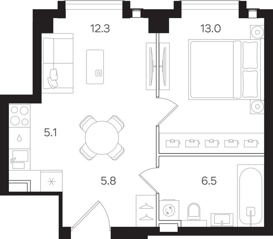 1-BD Apartment Sale, 42.7平方米 at Mangazeya na Tulskoy, Bolshaya Tulskaya Street, Moscow, Russia #1