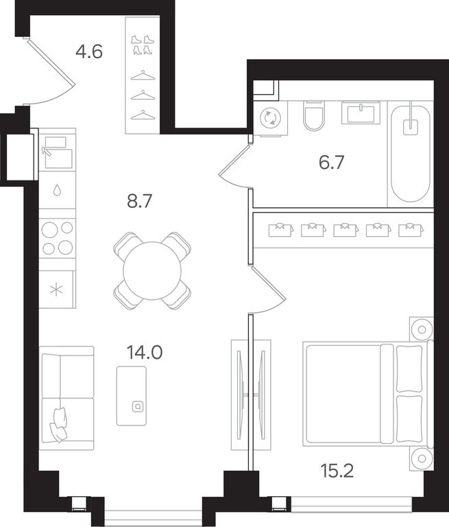 1-BD Apartment Sale, 49.2平方米 at Mangazeya na Tulskoy, Bolshaya Tulskaya Street, Moscow, Russia #1