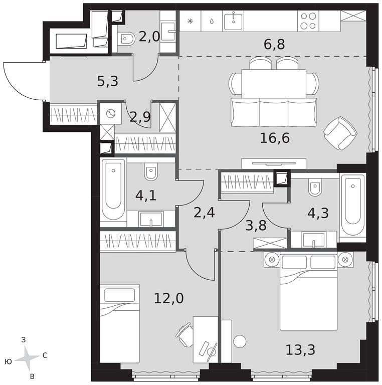 3-BD Apartment Sale, 73.5平方米 at Sydney City, Shenogina Street, 2, Moscow, Russia #1