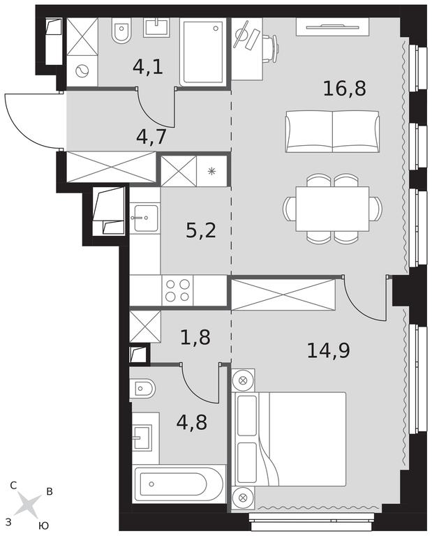2-BD Apartment Sale, 52.3 sq. m. at Sydney City, Shenogina Street, 2, Moscow, Russia #1